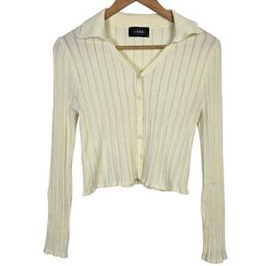Cider Knit Cardigan Sweater Pastel Yellow Button Up Collar Long Sleeve XL